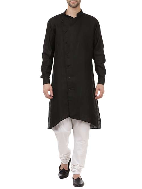 black cotton asymmetric kurta - 15511886 -  Standard Image - 0