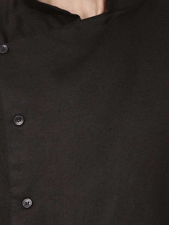 black cotton asymmetric kurta - 15511886 - Standard Image - 3