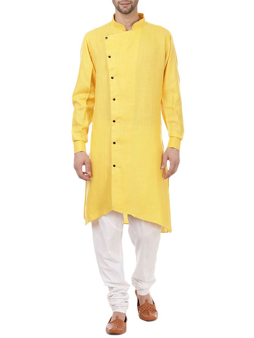 yellow solid asymmetric kurta - 15511887 - Zoom Image - 0