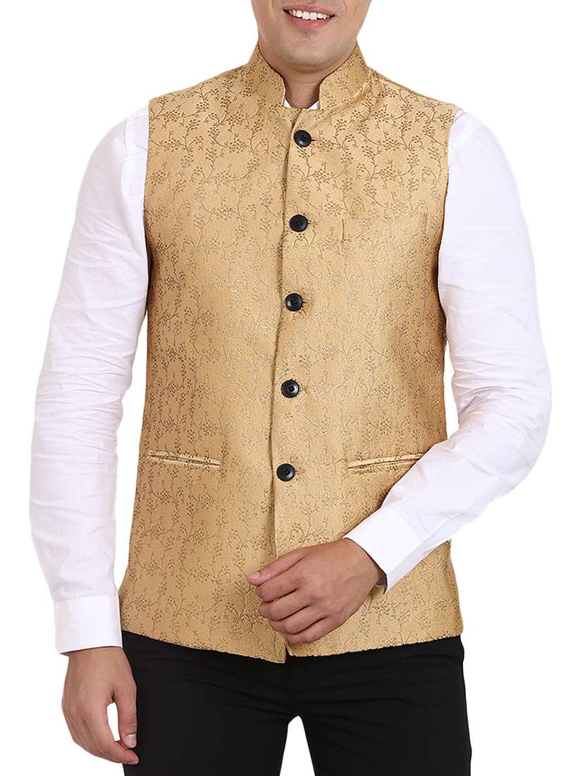 gold silk nehru jacket - 15514288 - Zoom Image - 0