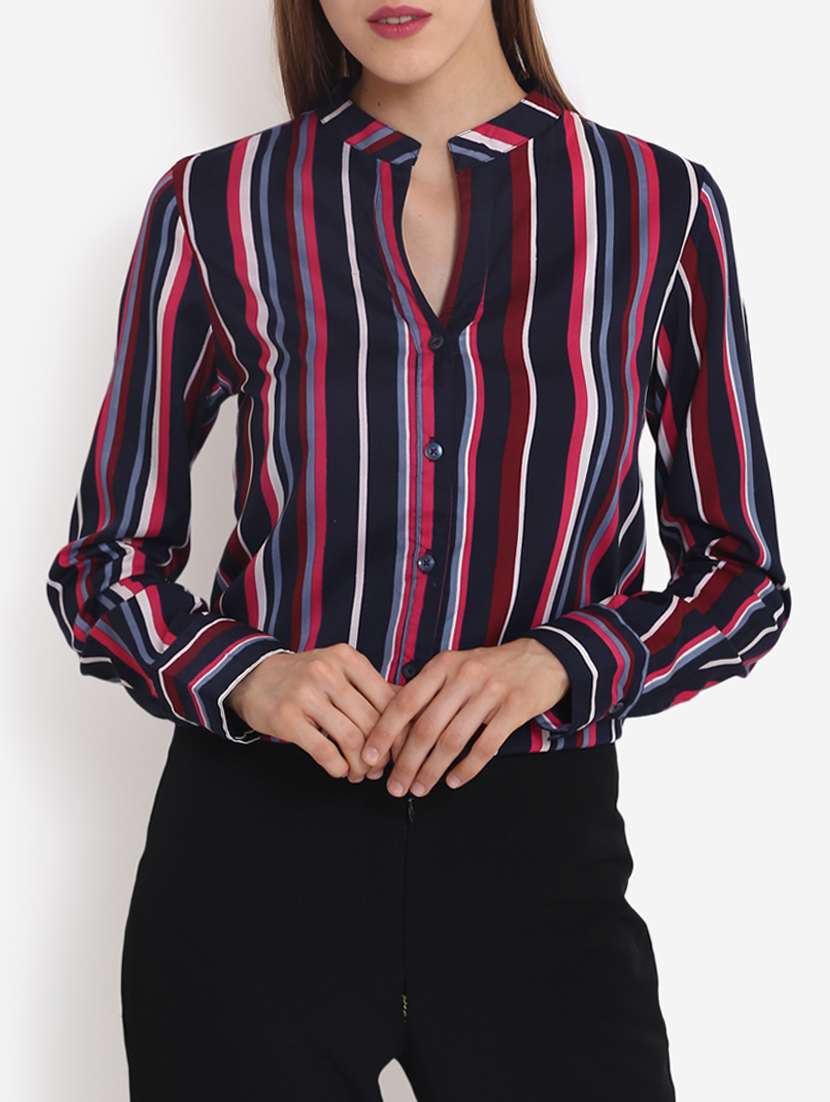 pleated back striped shirt