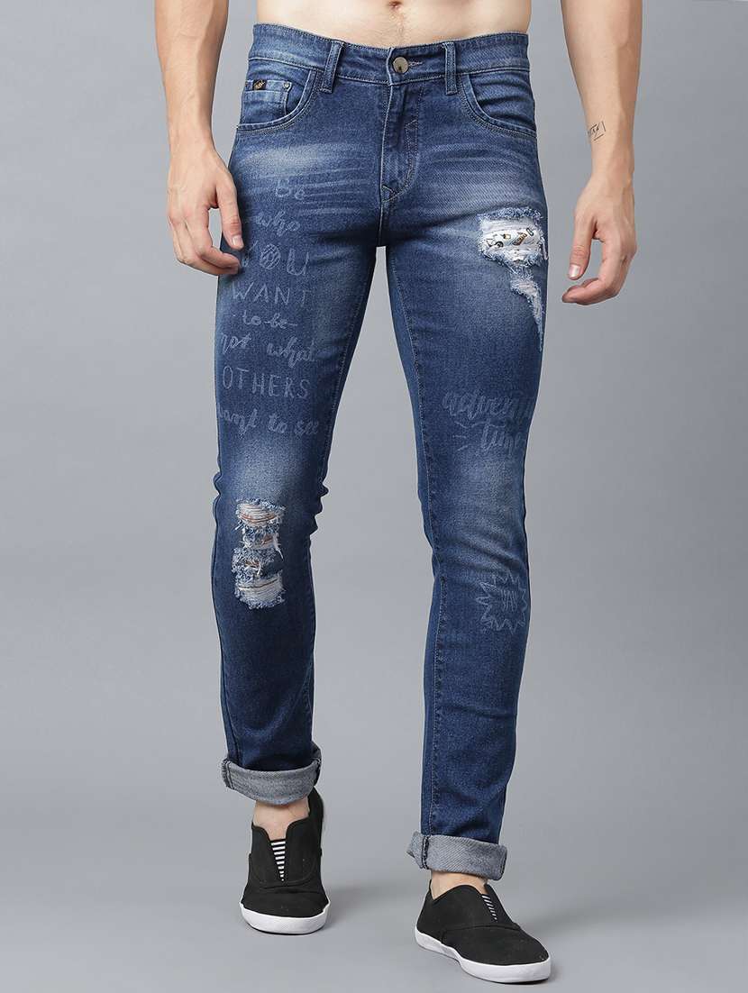Buy online Blue Denim Ripped Jeans from Clothing for Men by Stylox