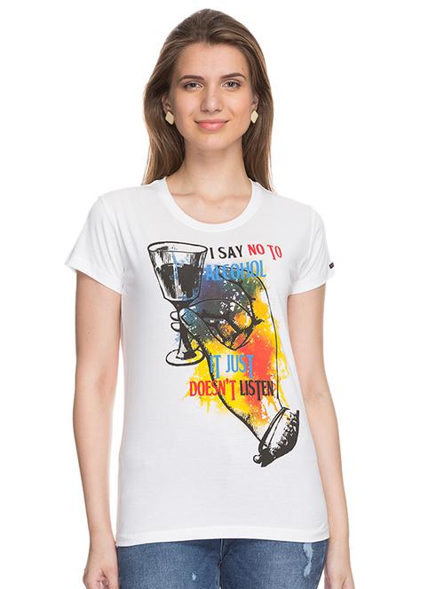 women's front print round neck t-shirt - 15519007 - Standard Image - 0