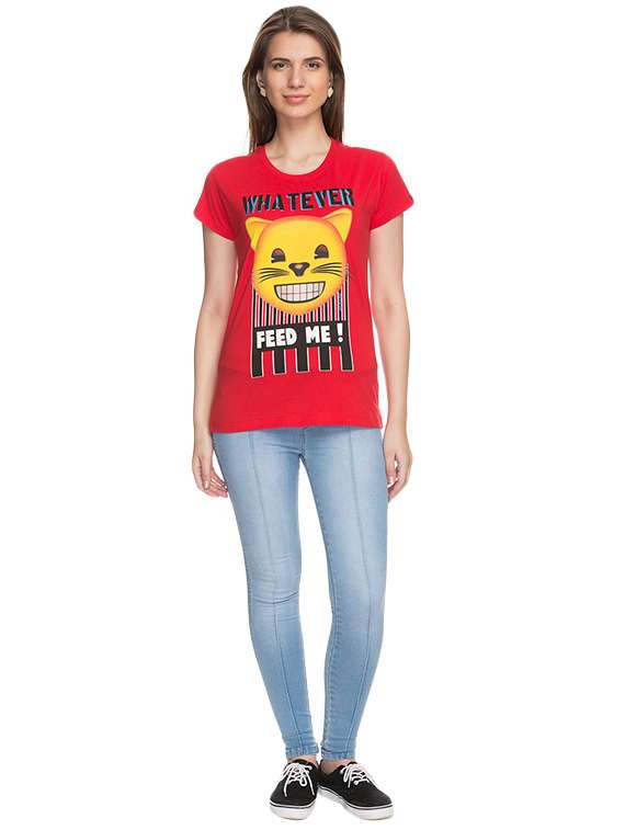 women's front print round neck t-shirt - 15519030 - Standard Image - 3