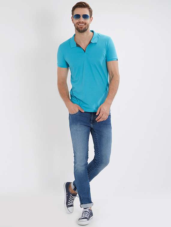 blue cotton collared t-shirt - 15519077 -  Standard Image - 3