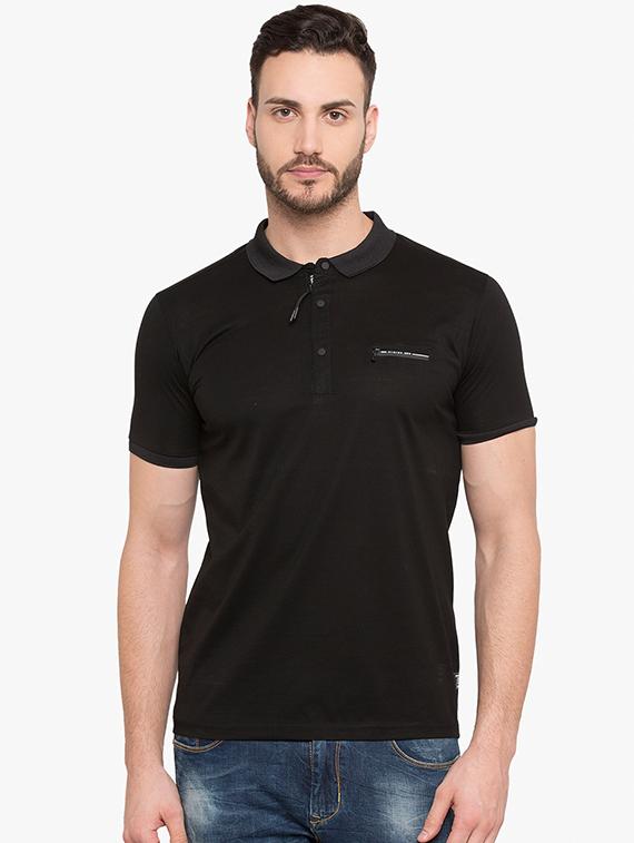 black cotton polo t-shirt - 15519137 - Zoom Image - 0
