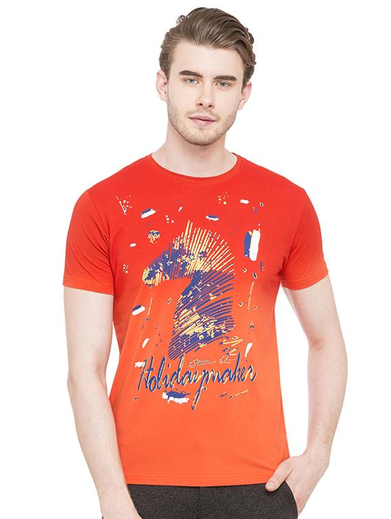 orange cotton front print t-shirt - 15519155 -  Zoom Image - 0
