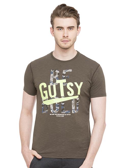 olive green cotton chest print t-shirt - 15519157 - Standard Image - 0