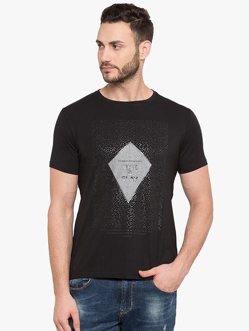 black cotton front print t-shirt - 15519165 -  Standard Image - 0