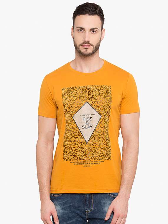 yellow cotton front print t-shirt - 15519166 - Zoom Image - 0