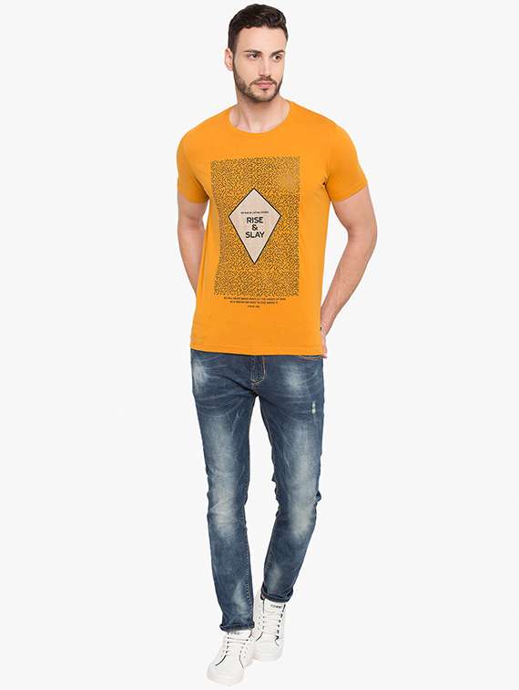 yellow cotton front print t-shirt - 15519166 - Standard Image - 3