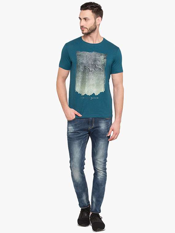 blue cotton chest print t-shirt - 15519167 -  Standard Image - 3