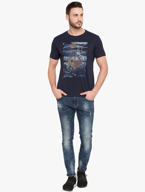 blue cotton chest print t-shirt - 15519169 - Standard Image - 3