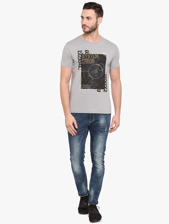 grey cotton chest print t-shirt - 15519173 - Standard Image - 3