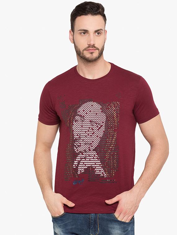 maroon cotton front print t-shirt - 15519177 - Zoom Image - 0