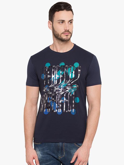 blue cotton chest print t-shirt - 15519178 -  Standard Image - 0