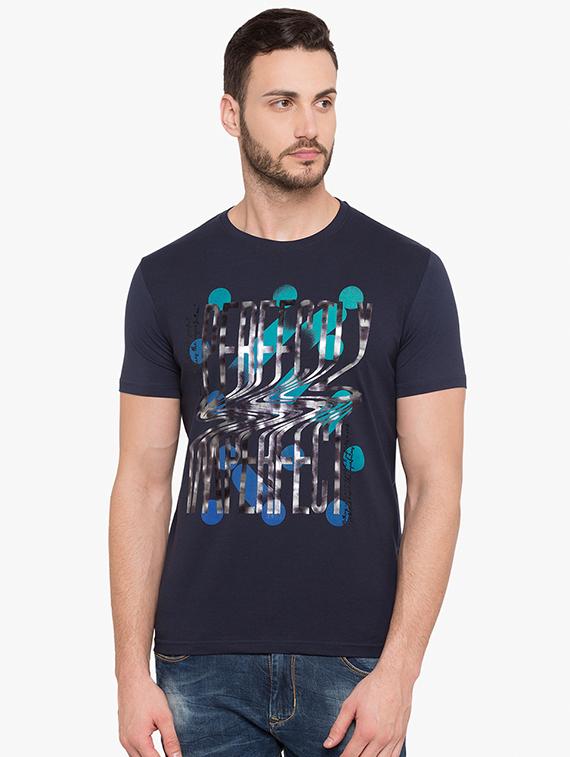 blue cotton chest print t-shirt - 15519178 -  Zoom Image - 0