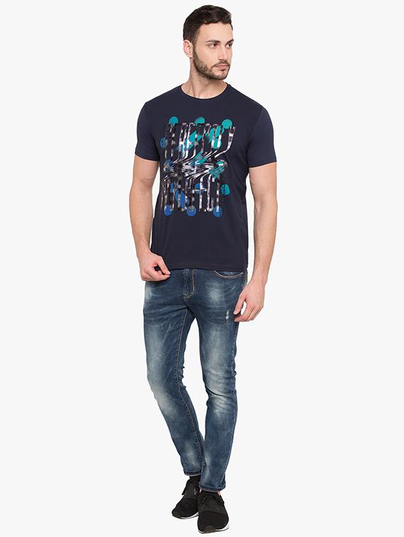 blue cotton chest print t-shirt - 15519178 - Standard Image - 3