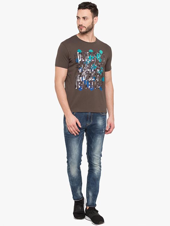 olive green cotton chest print t-shirt - 15519179 - Standard Image - 3