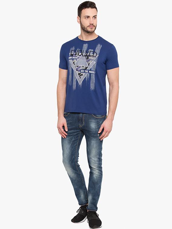 blue cotton chest print t-shirt - 15519189 - Standard Image - 3