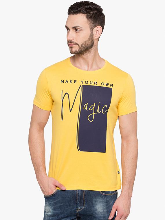 yellow cotton chest print t-shirt - 15519205 - Zoom Image - 0