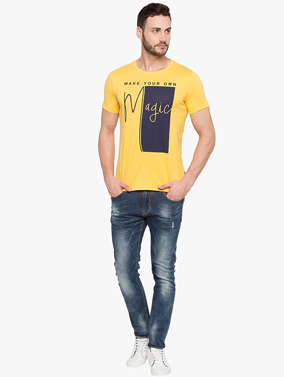 yellow cotton chest print t-shirt - 15519205 - Standard Image - 3