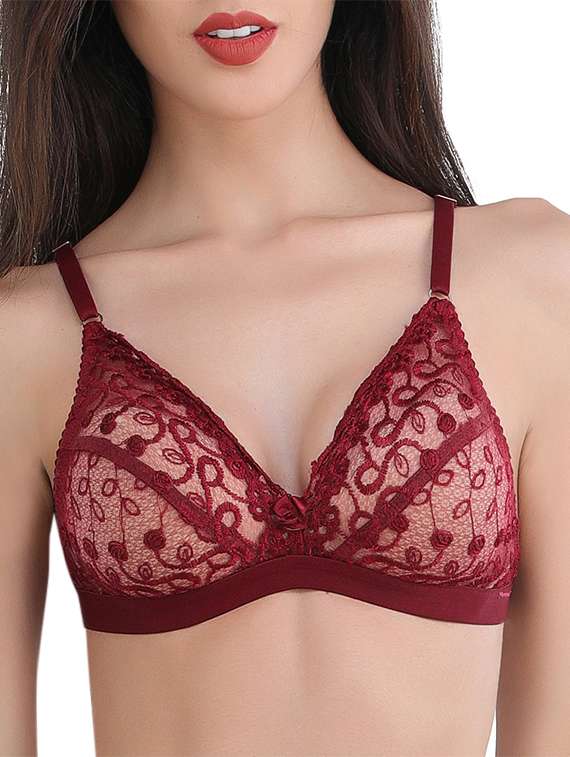 embroidered mesh floral lace bra