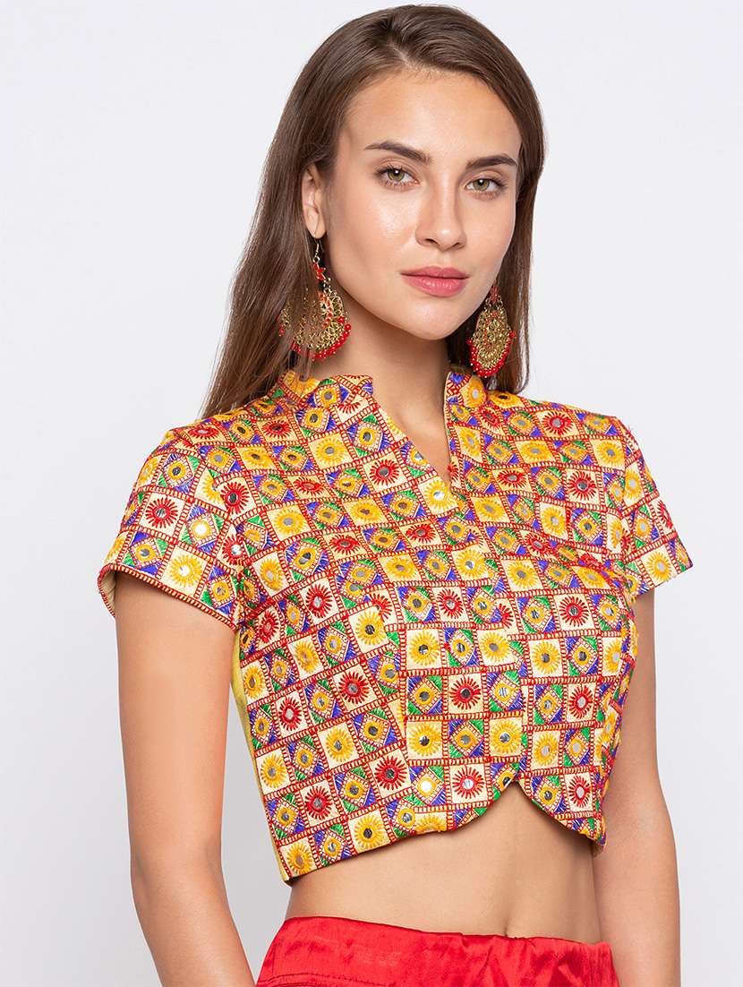 Mirror Work Mandarin Collar Blouse