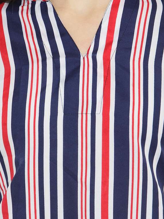 women striped mandarin neck top - 15521634 -  Standard Image - 3