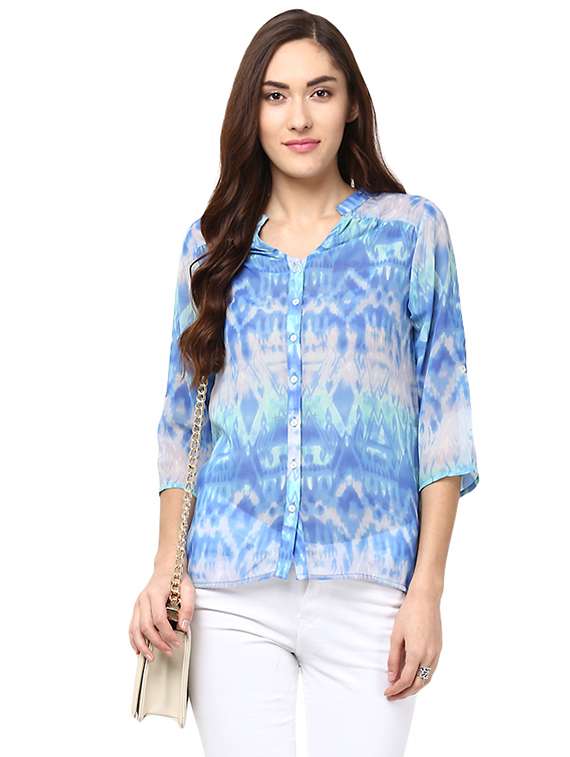 mandarin neck printed shirt