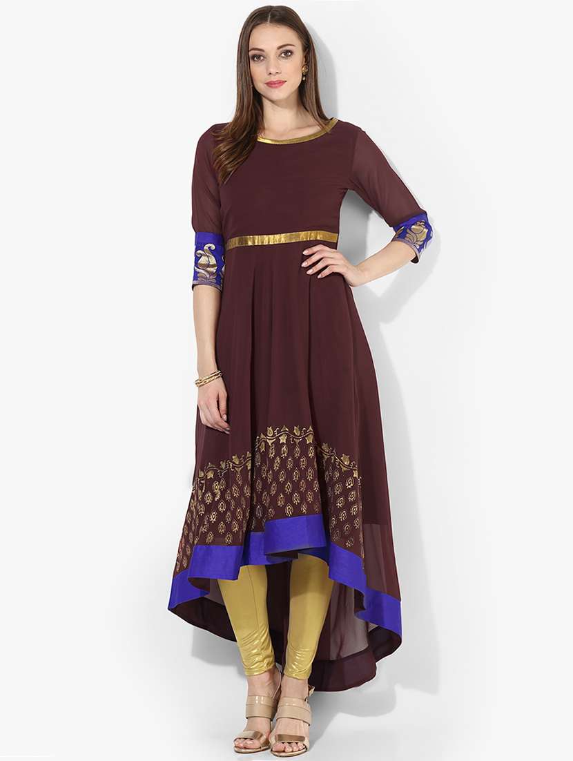 high low block print kurta