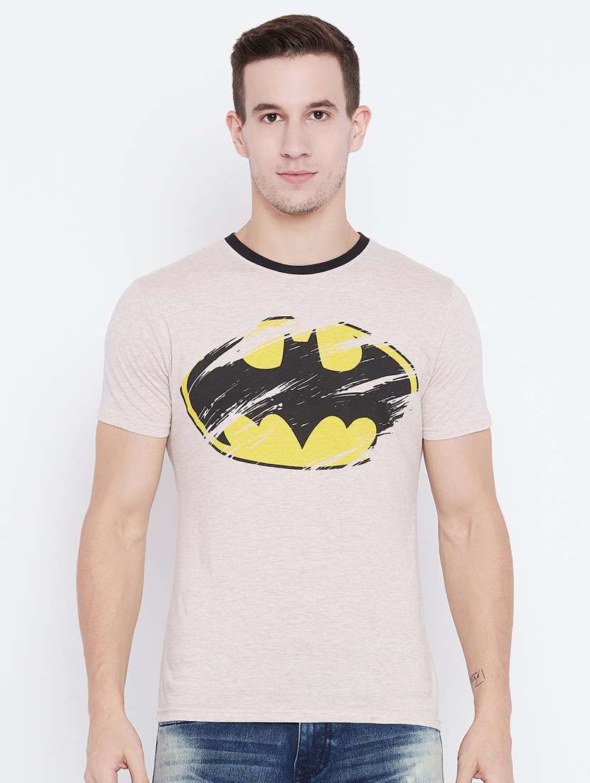 beige cotton chest print t-shirt - 15526766 -  Zoom Image - 0