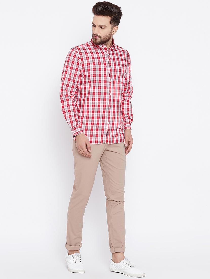 red cotton blend casual shirt - 15527541 - Standard Image - 3