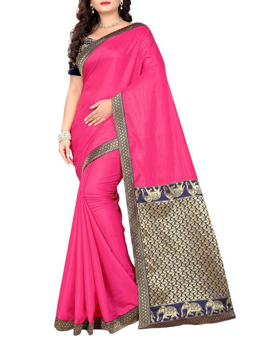 women's bordered pink colored saree with blouse - 15527841 - Standard Image - 0