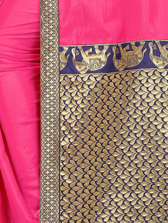 women's bordered pink colored saree with blouse - 15527841 - Standard Image - 3