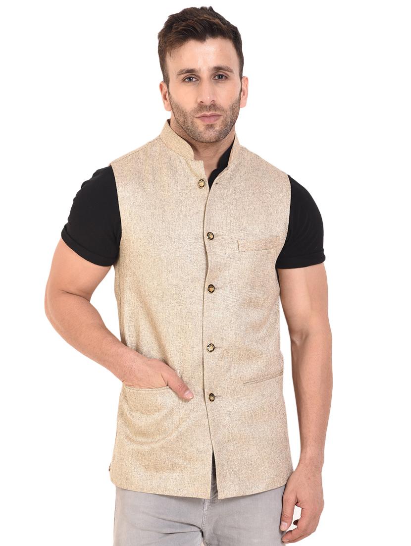 beige cotton nehru jacket