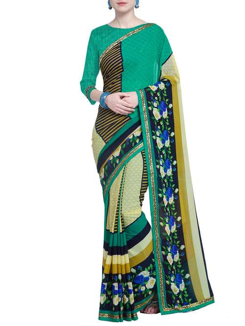floral bordered printed saree with blouse - 15528215 -  Standard Image - 0