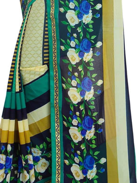 floral bordered printed saree with blouse - 15528215 - Standard Image - 3
