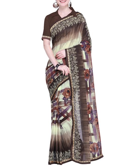 contrast bordered printed saree with blouse - 15528218 -  Standard Image - 0