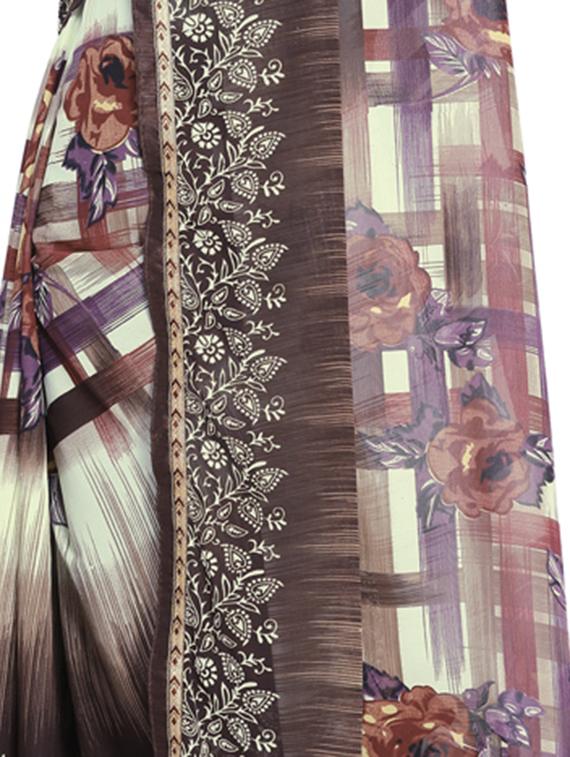 contrast bordered printed saree with blouse - 15528218 - Standard Image - 3