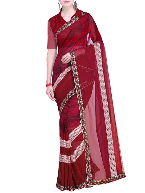contrast bordered printed saree with blouse - 15528234 -  Standard Image - 0