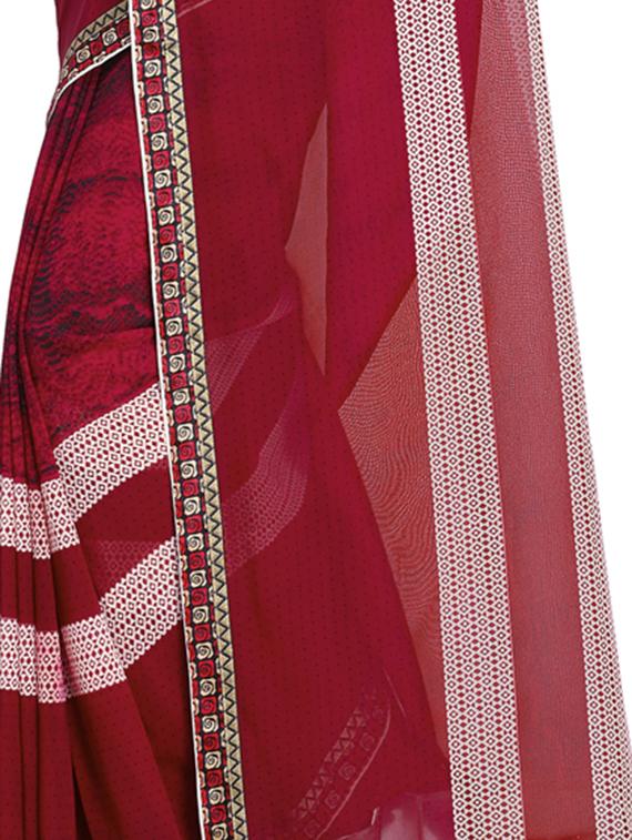 contrast bordered printed saree with blouse - 15528234 - Standard Image - 3