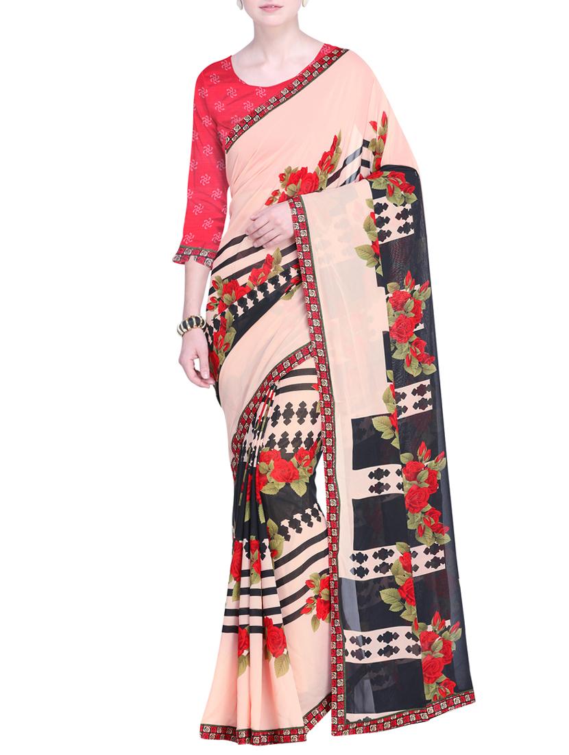 floral printed saree with blouse - 15528239 - Zoom Image - 0