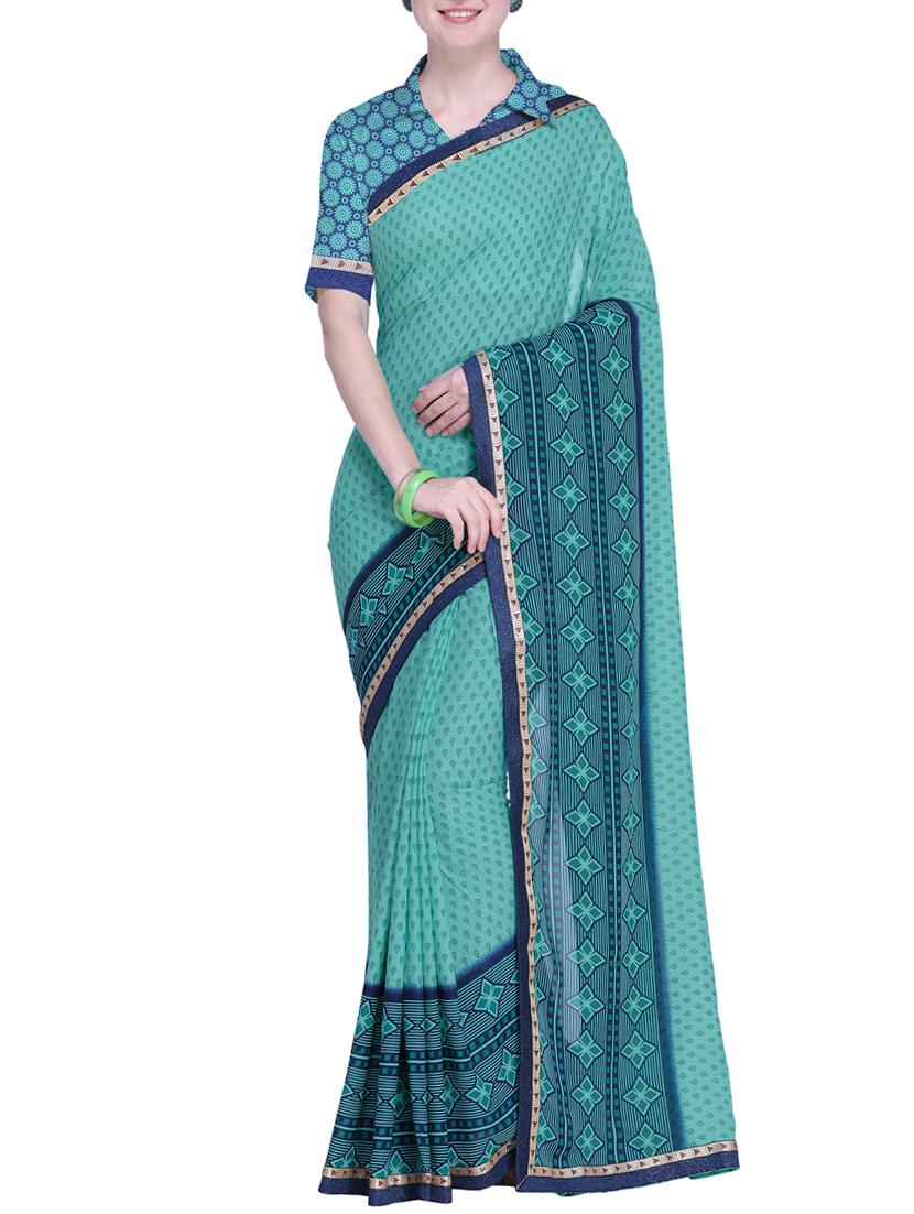 geometrical bordered printed saree with blouse - 15528242 -  Zoom Image - 0