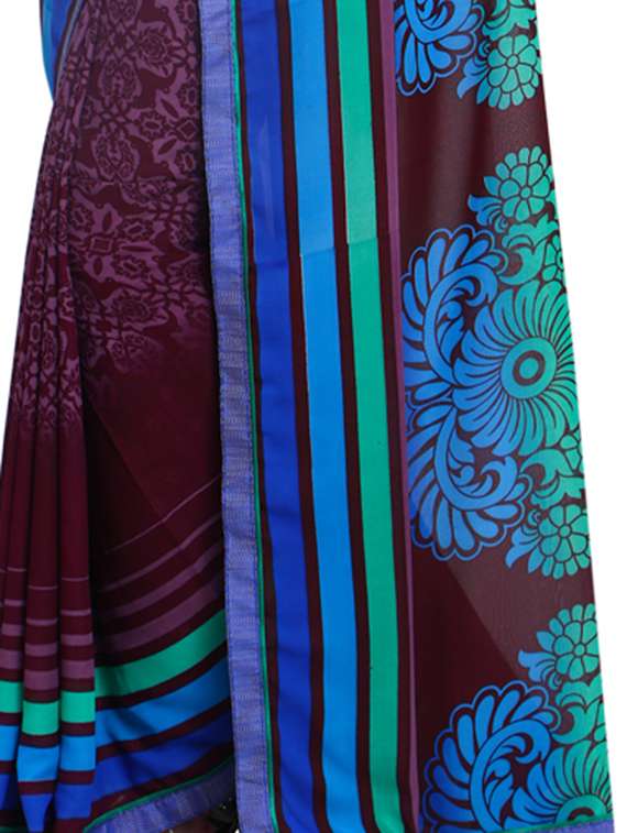 stripes bordered printed saree with blouse - 15528247 -  Standard Image - 3