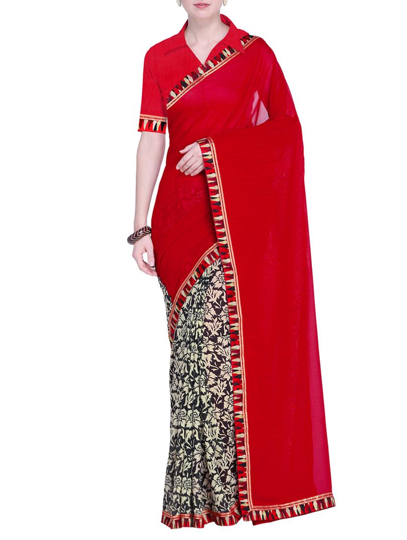 floral half and half saree with blouse - 15528260 -  Zoom Image - 0