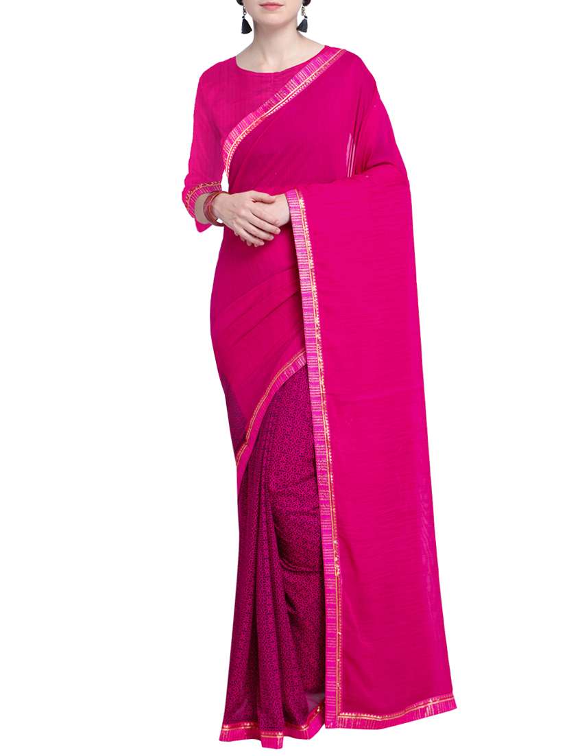 printed half and half saree with blouse - 15528264 -  Zoom Image - 0