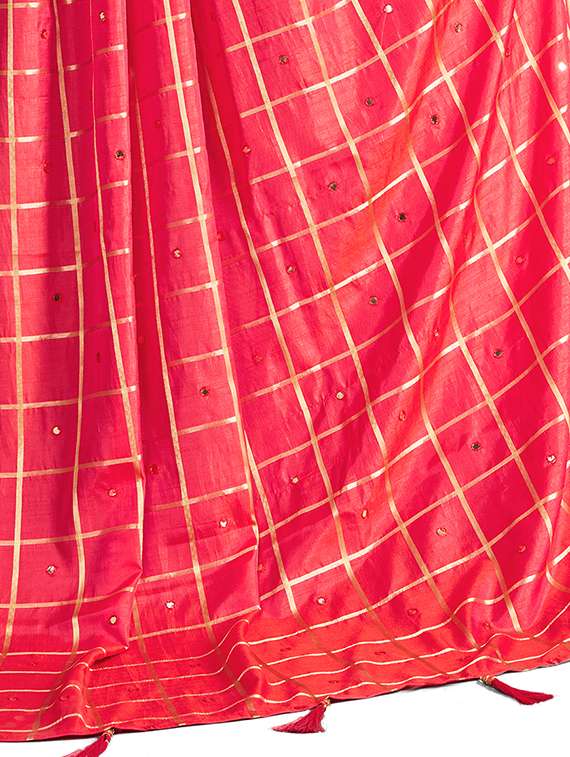 checkered mirror work saree with blouse - 15529547 -  Standard Image - 3