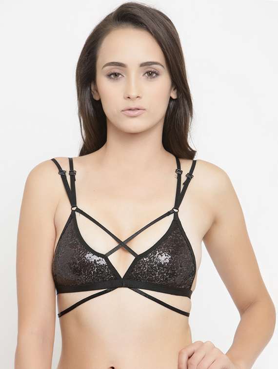 criss-cross sequined strappy bra