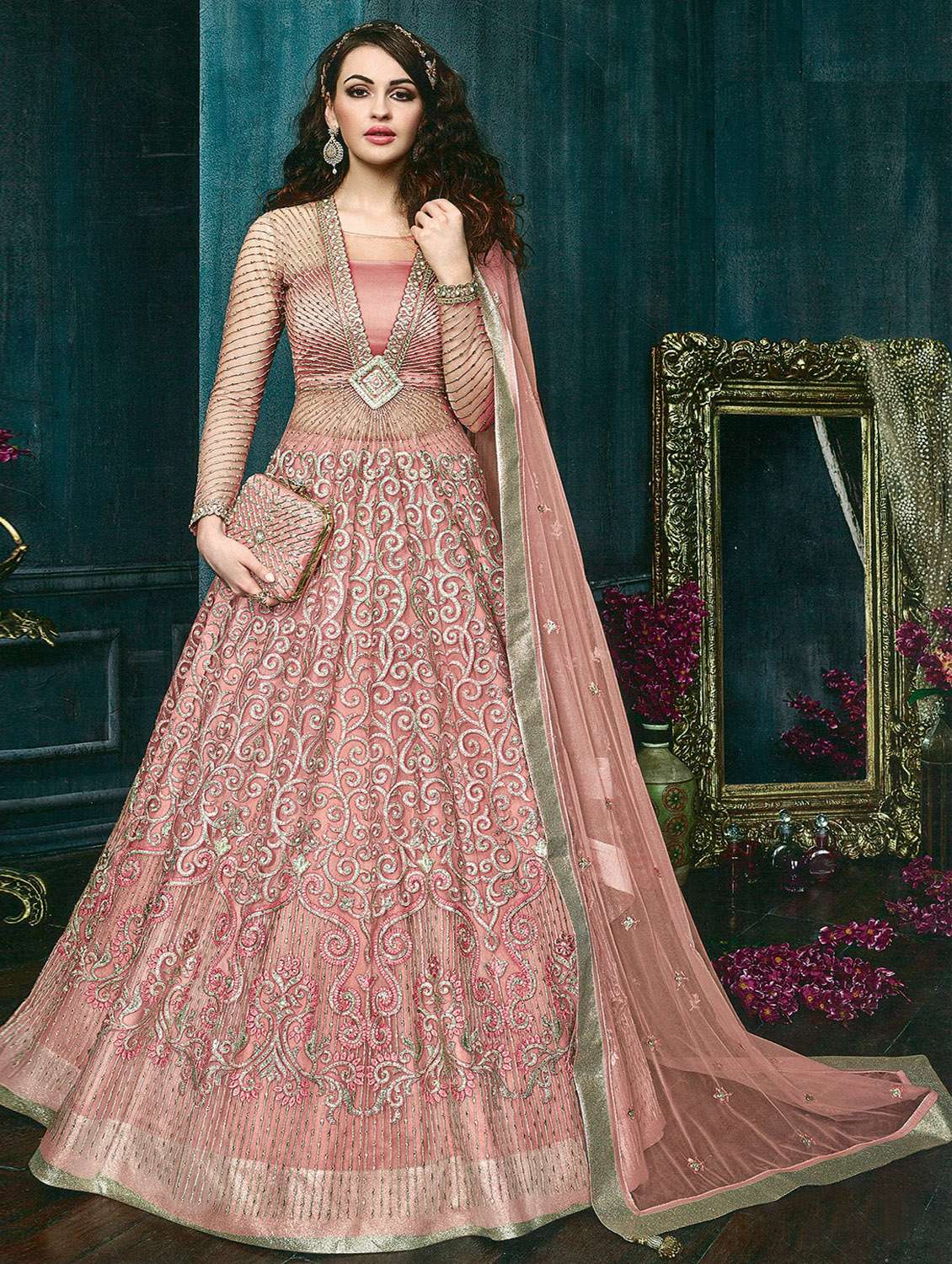 Buy online Embroidered Kalidaar Semi-transparent Suit Set from